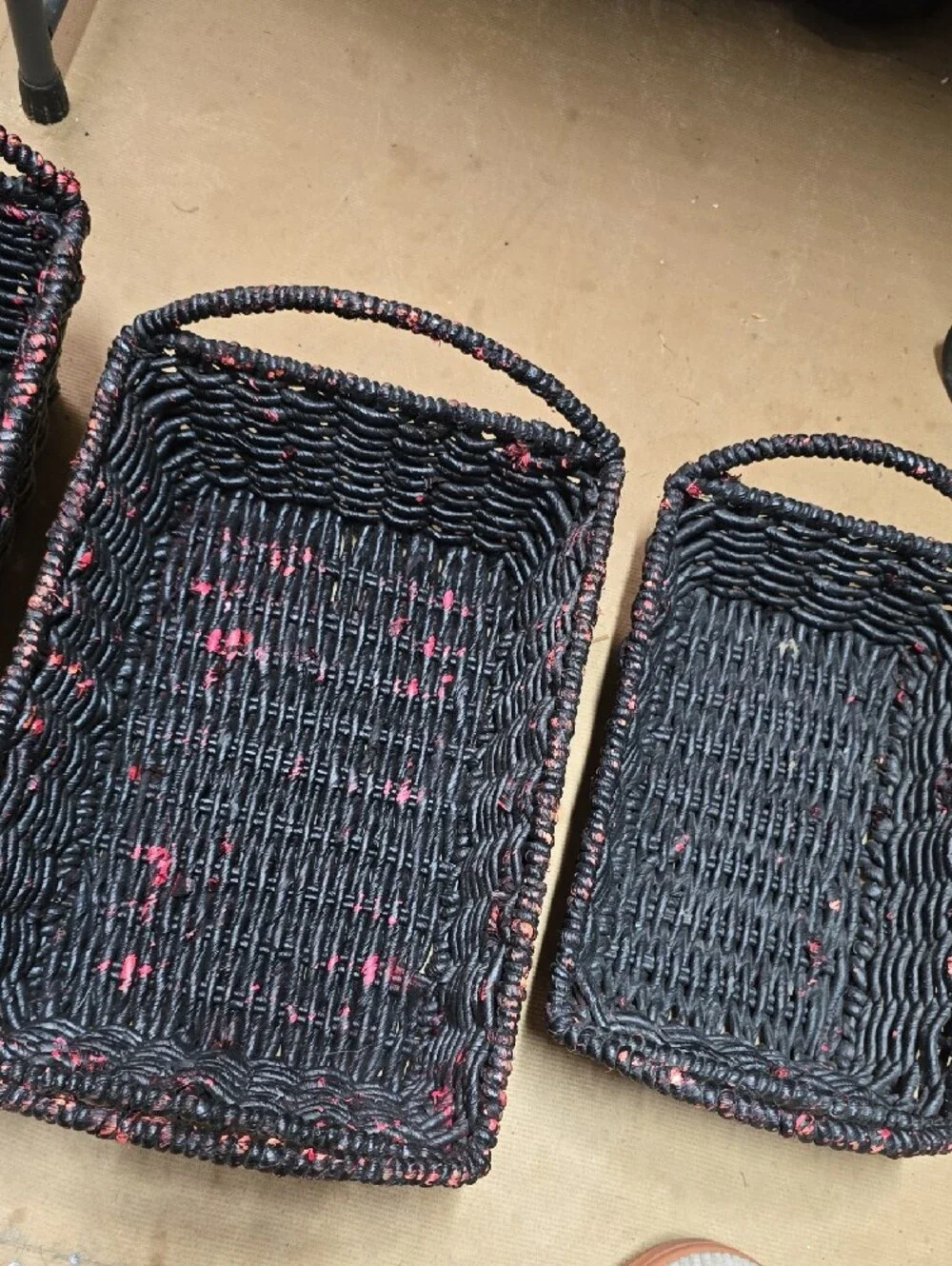 Astor Bohemian Farmhouse Reinforced Baskets with Red Accents - Set of 3